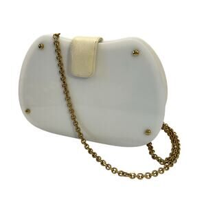 Vintage Koret Late 1960s White Lucite Mod Bag With Gold Accents And Chain